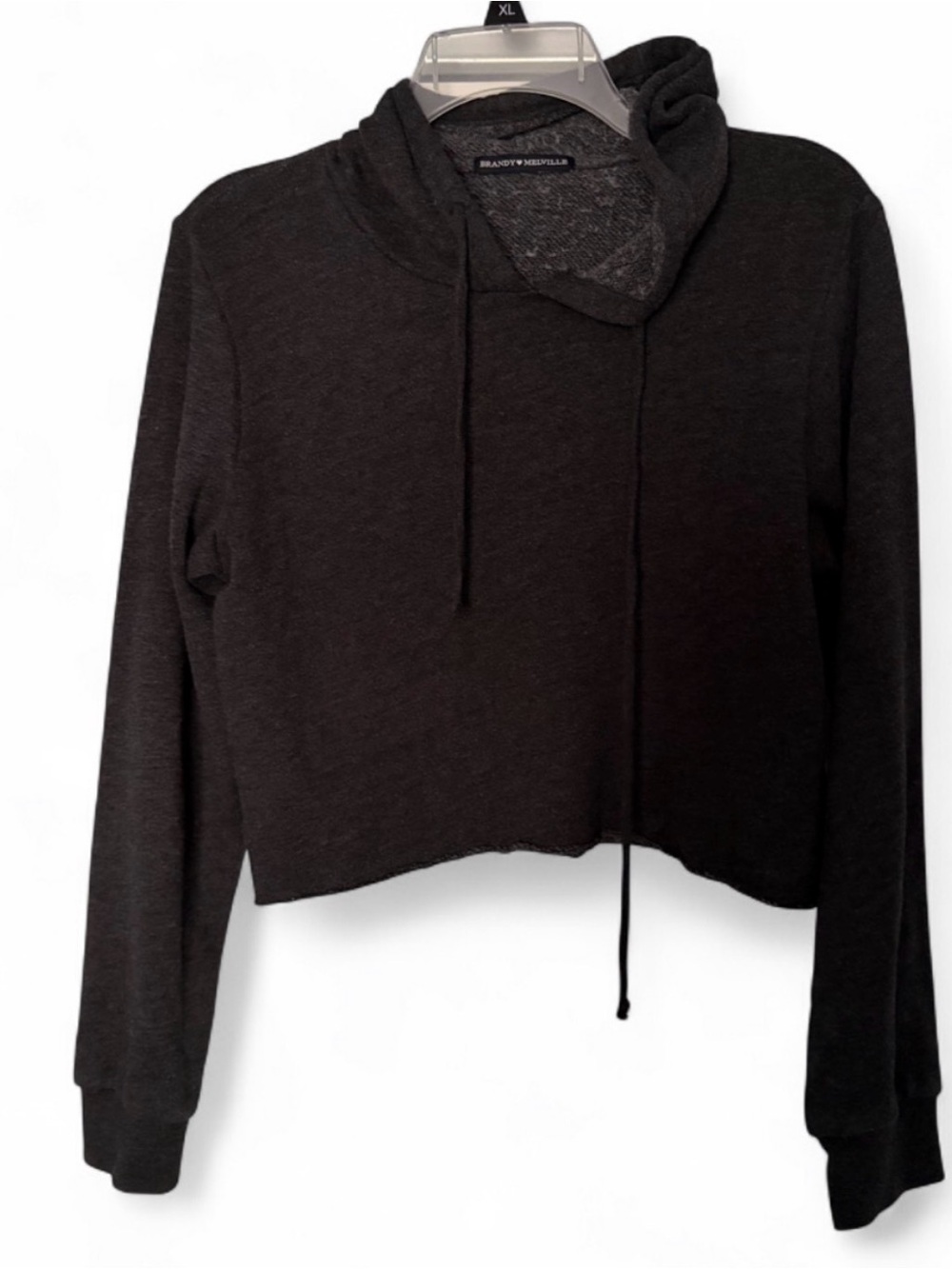 Brandy Melville Charcoal Cropped Cowl-Neck Hoodie